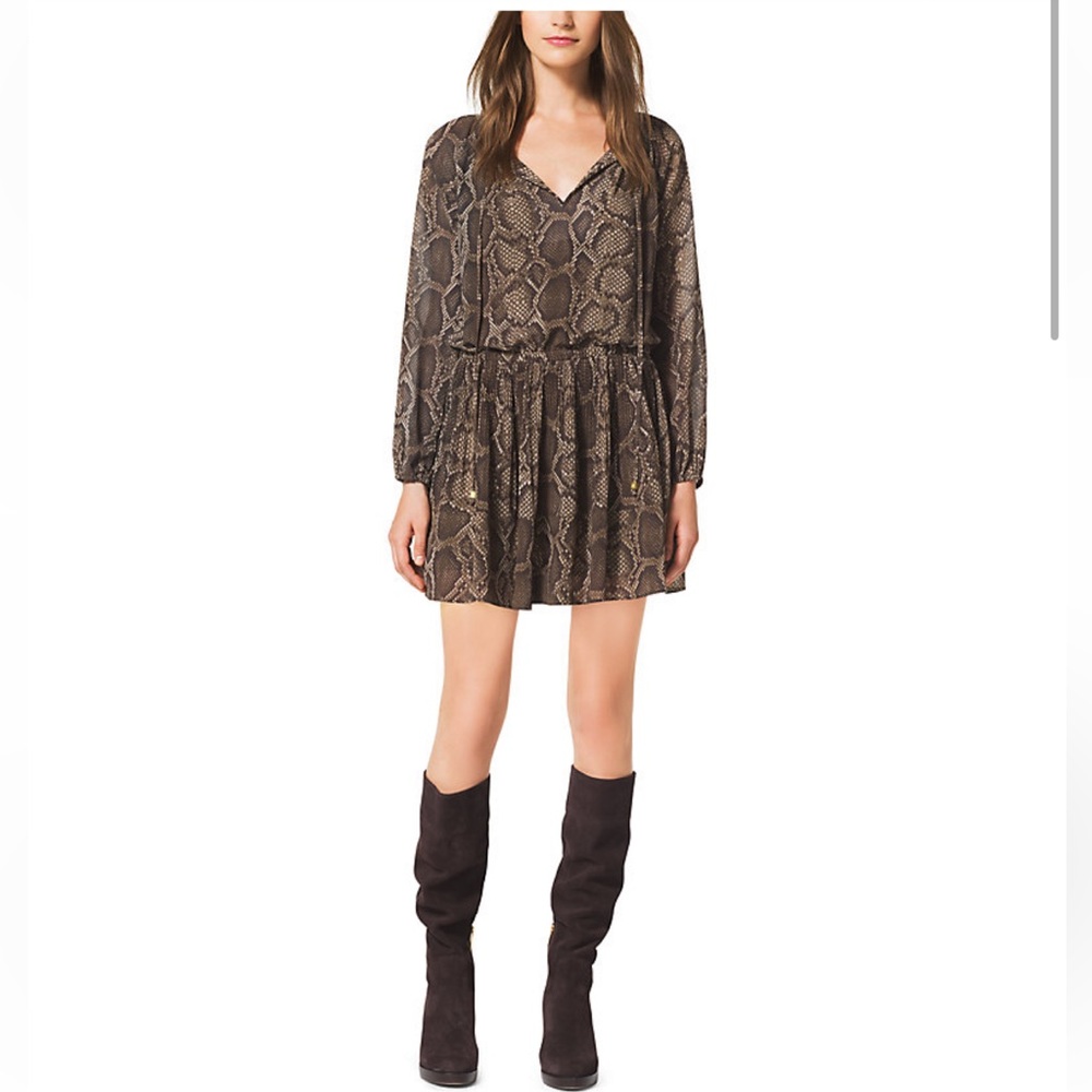 Michael Michael Kors Python-Print Peasant Dress S… - image 1